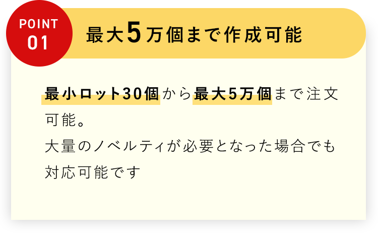 POINT 01 最大5万個まで作成可能